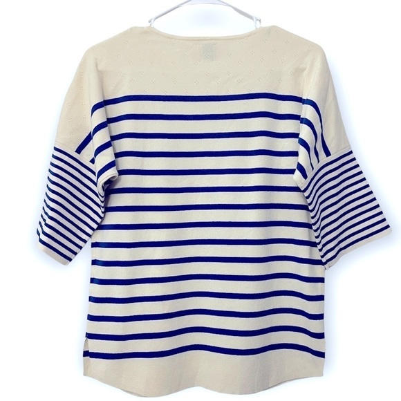 Anne Klein Striped Sweater | Ivory / Cream Blue | Size S - Picture 9 of 11